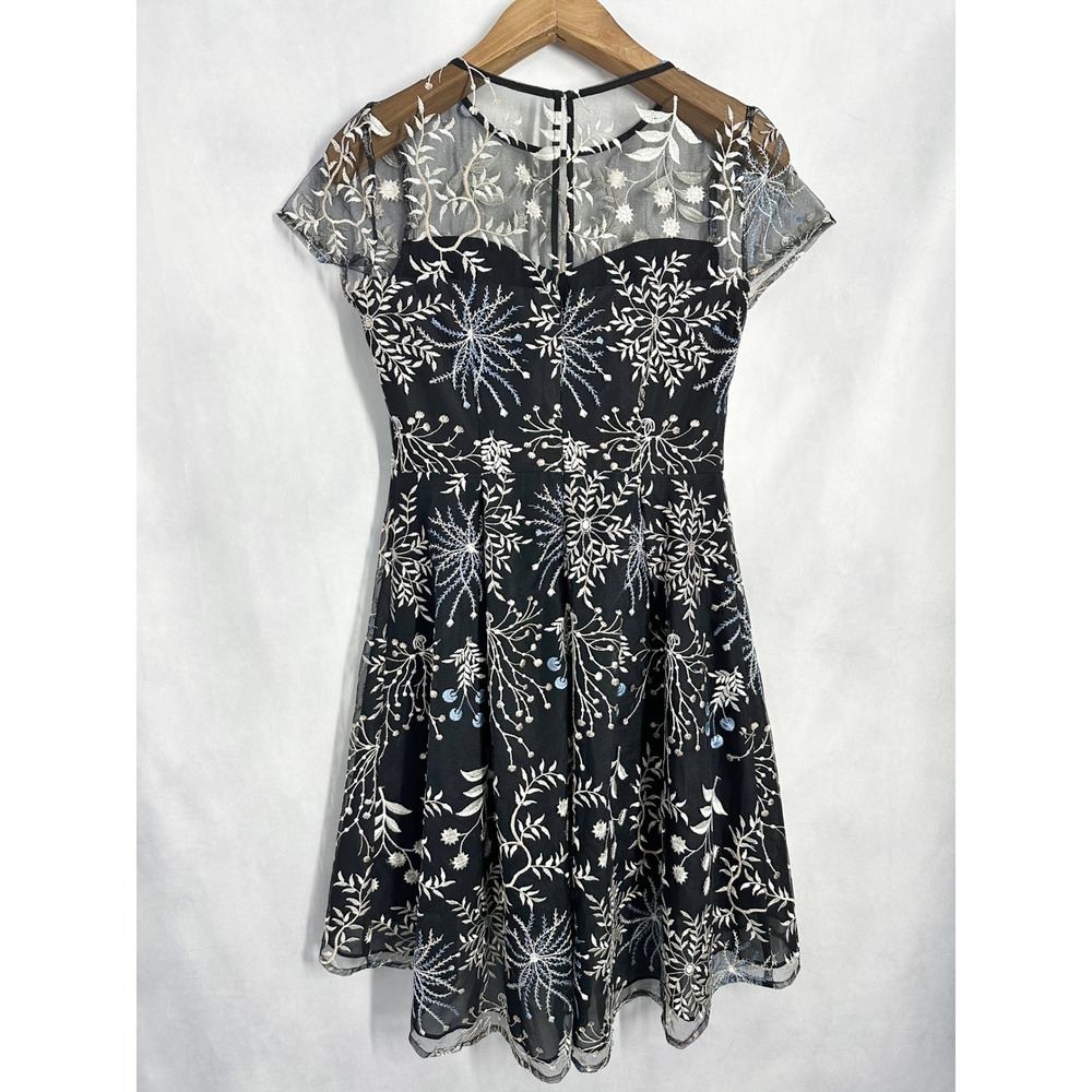 Adrianna Papell Formal Navy Mesh Floral Embroidered Fit & Flare Dress Size 4 - Picture 5 of 14